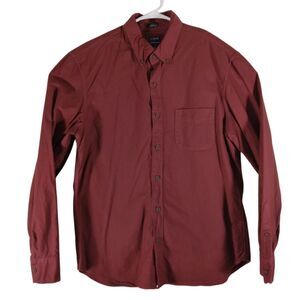 J. Crew shirt mens L Large maroon red slim fit untucked oxford long sleeve OCBD